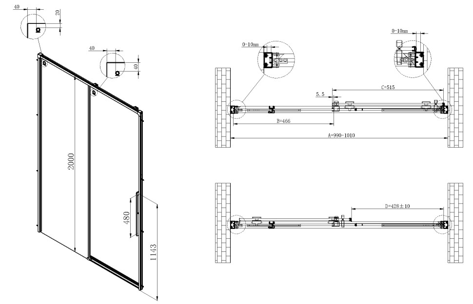 Душевая дверь Ultima VDS-7UL100CL, 1000, хром, стекло прозрачное