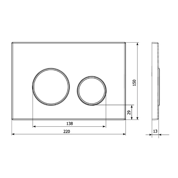Кнопка смыва для унитаза Veconi Round VFR-WCH, 150х220х13, пластик, белый, кайма - хром глянцевый