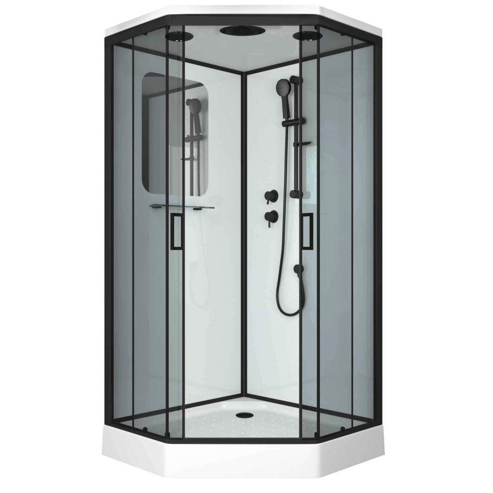Душевая кабина Niagara Premium NG-6902-01D BLACK (100х100х220) низкий поддон(16 см),черный,стекло тонированное,4 места