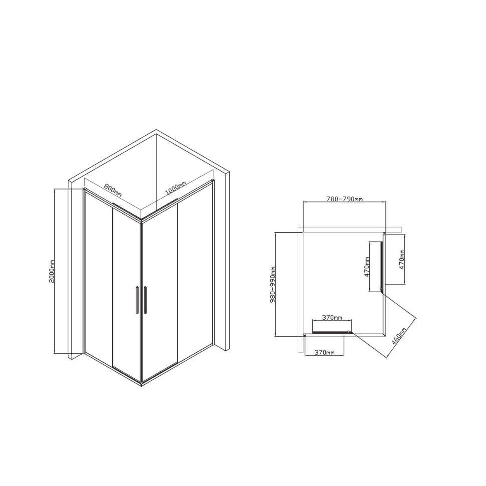 Душевой уголок Slim-U VSS-2SU8010CLB, 1000*800, м.черный, стекло прозрачное