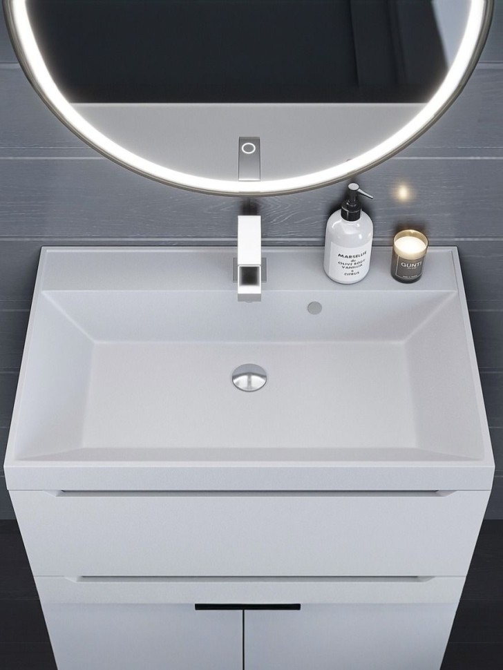 Раковина для ванной 70 см, Uperwood Classic Quartz, кварцевая, белая матовая, жасмин