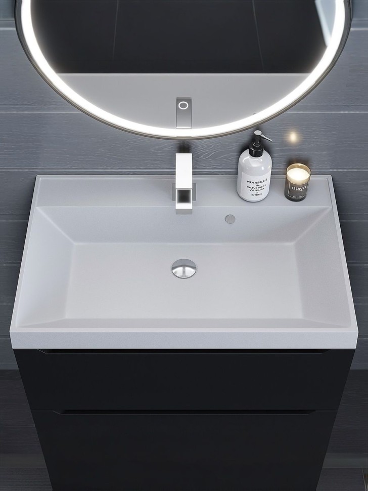 Раковина для ванной 70 см, Uperwood Classic Quartz, кварцевая, белая матовая, жасмин