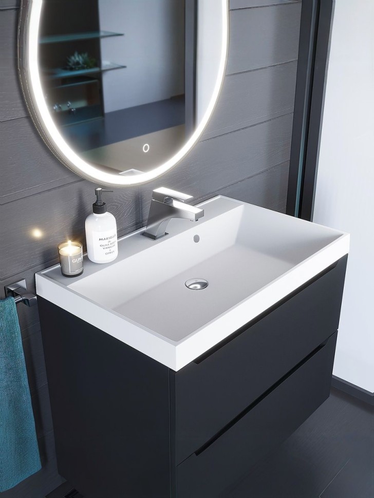 Раковина для ванной 70 см, Uperwood Classic Quartz, кварцевая, белая матовая, жасмин