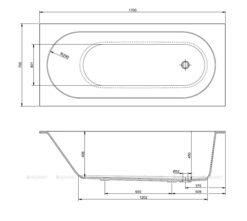 Ванна из искусственного камня Uperwood Lotus 170x70 см, белая