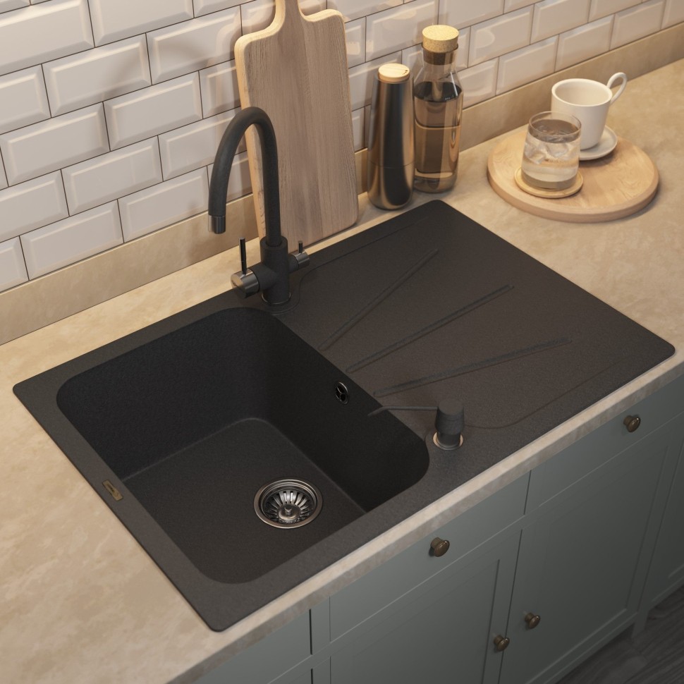 Кухонная мойка кварцевая Uperwood Quartz Premium UPD-04-04, прямоугольная, черная