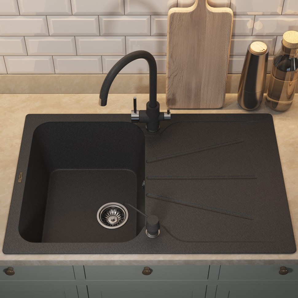 Кухонная мойка кварцевая Uperwood Quartz Premium UPD-04-04, прямоугольная, черная