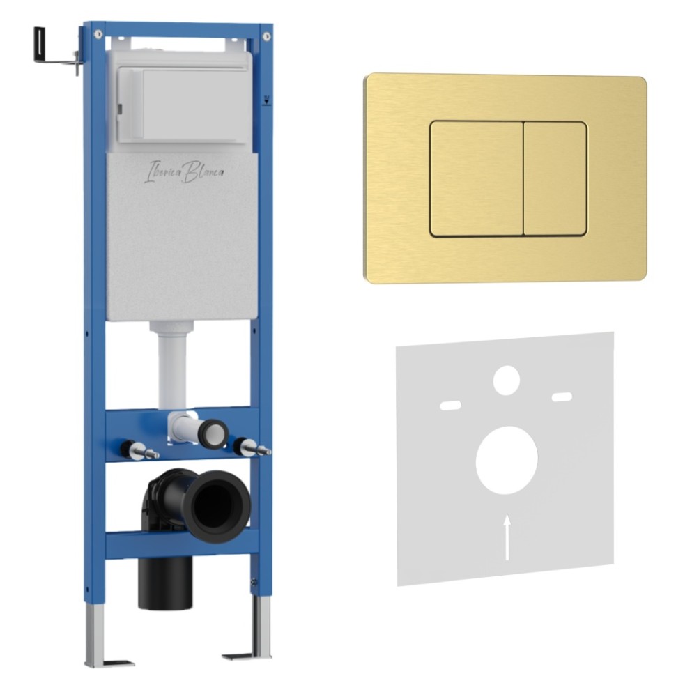 Комплект 2в1 IBERICA BLANCA инсталляция SILENCIO MINI, кнопка смыва INOX-C золото матовое (IB.001M.115)