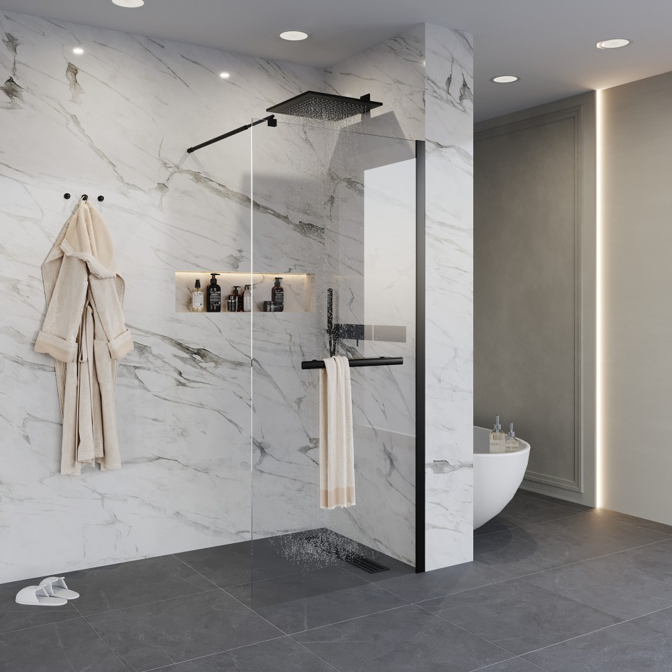 Душевая перегородка Niagara Nova NG-681-90ВLACK (90х195) черный,стекло прозрачое,1 место