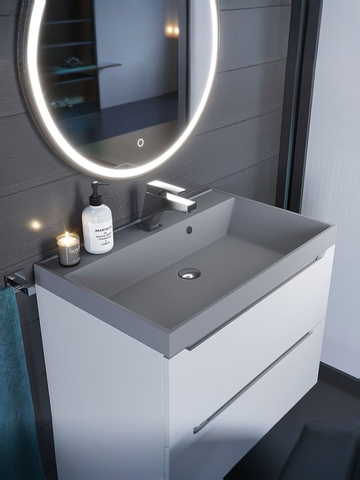 Раковина для ванной 70 см, Uperwood Classic Quartz, кварцевая, серая матовая, бетон