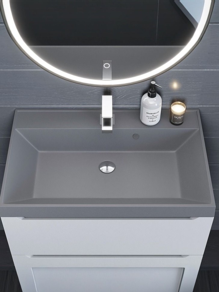 Раковина для ванной 70 см, Uperwood Classic Quartz, кварцевая, серая матовая, бетон