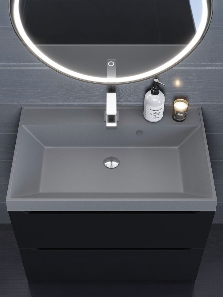 Раковина для ванной 70 см, Uperwood Classic Quartz, кварцевая, серая матовая, бетон