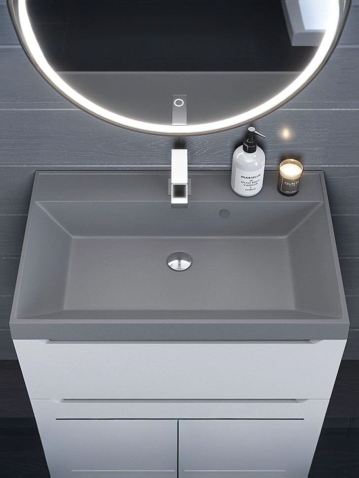 Раковина для ванной 70 см, Uperwood Classic Quartz, кварцевая, серая матовая, бетон