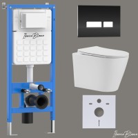 Комплект 3в1 IBERICA BLANCA инсталляция SILENCIO, унитаз BURGOS ALTO белый, кнопка смыва CRYSTAL-R черный глянцевый (IB001.BRA.231.2211)