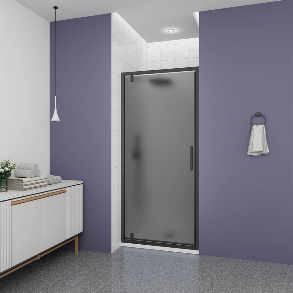 Душевая дверь Veconi Ottimo P30 B, 700x1900, черный матовый, стекло тонированное матовое