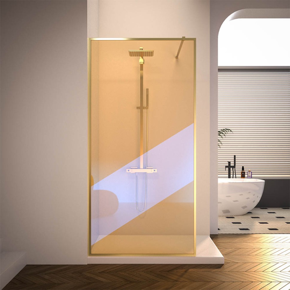 Душевая перегородка Veconi Korato KR-81GC, 1200x2000, брашированное золото, хамелеон New