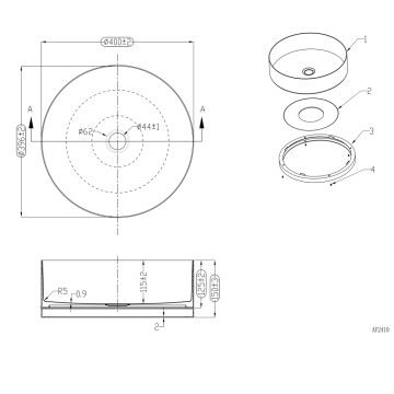 Раковина накладная ABBER Wasser Kreis AF2410BMG с черным матовым основанием, золото матовое