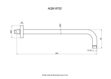 AQM8702GM Держатель верхнего душа, L=400 мм, настенный, металл