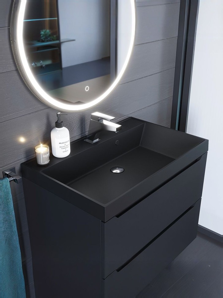 Раковина для ванной 70 см, Uperwood Classic Quartz, кварцевая, черная матовая, уголь