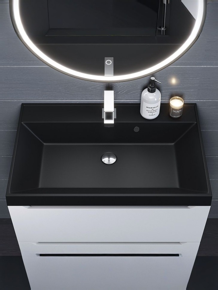 Раковина для ванной 70 см, Uperwood Classic Quartz, кварцевая, черная матовая, уголь