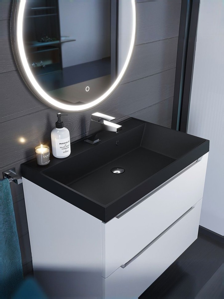 Раковина для ванной 70 см, Uperwood Classic Quartz, кварцевая, черная матовая, уголь