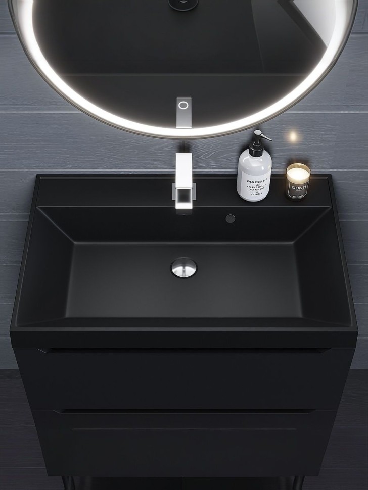 Раковина для ванной 70 см, Uperwood Classic Quartz, кварцевая, черная матовая, уголь