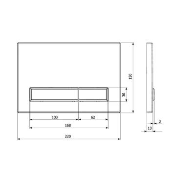 Кнопка смыва для унитаза Veconi Square Design VFSD-WHG,150х220х13, пластик, белый, кайма - матовое золото