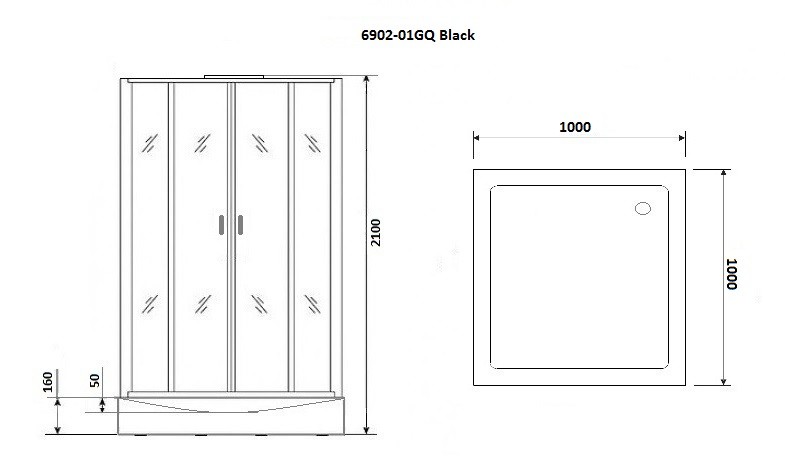 Душевая кабина Niagara Premium NG-6902-01GQ BLACK (100х100х210) низкий поддон(16 см),черный,стекло тонированное,4 места