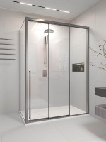 Душевой угол раздвижной Veconi Premium Ptato 300 SP GR-R, 1700х900x2000, брашированный графит, стекло прозрачное