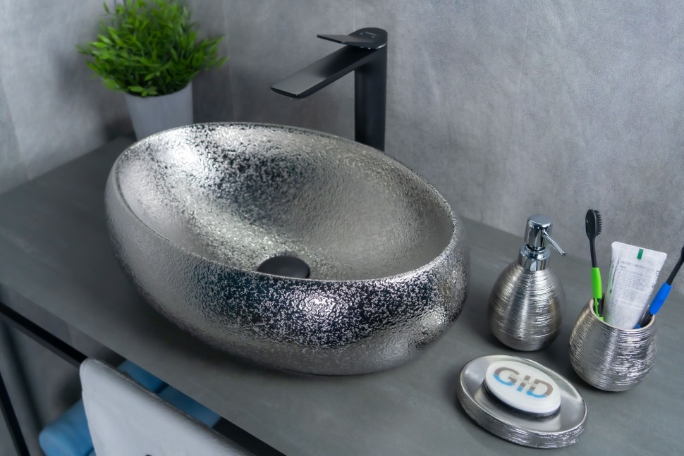 Раковина Gid 9030s 52235 накладная хром 48x34x15