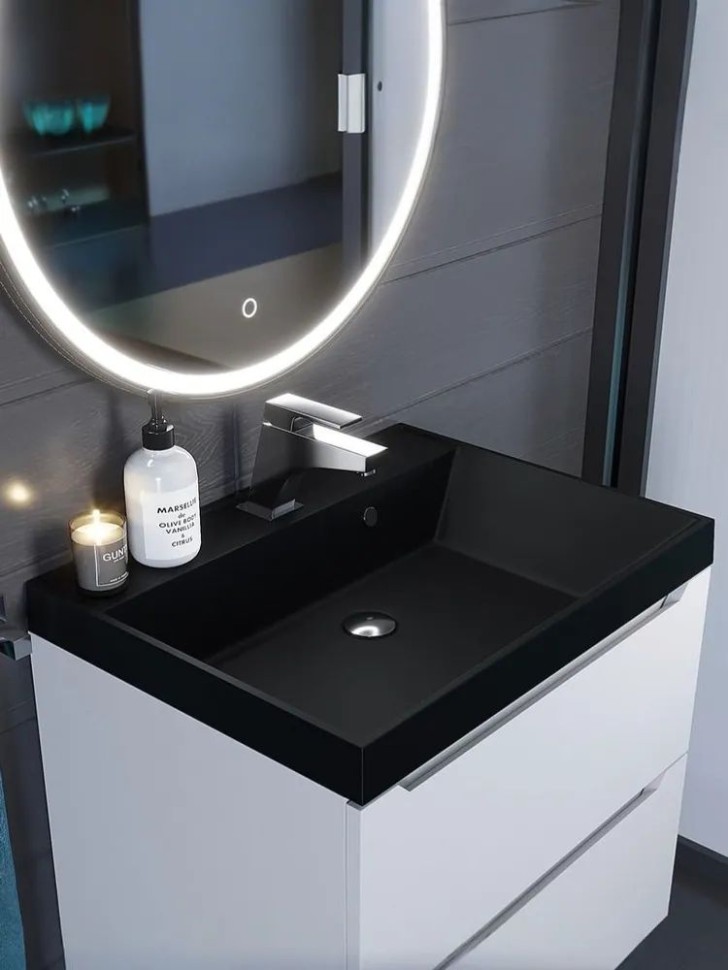 Раковина для ванной 70 см, Uperwood Classic Quartz, кварцевая, черная матовая, космос