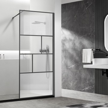 Душевая перегородка Волк-Ин (Walk-In) VSW-1HC800CFGM, 800*2000, вороненая сталь, стекло прозрачное/рифленое