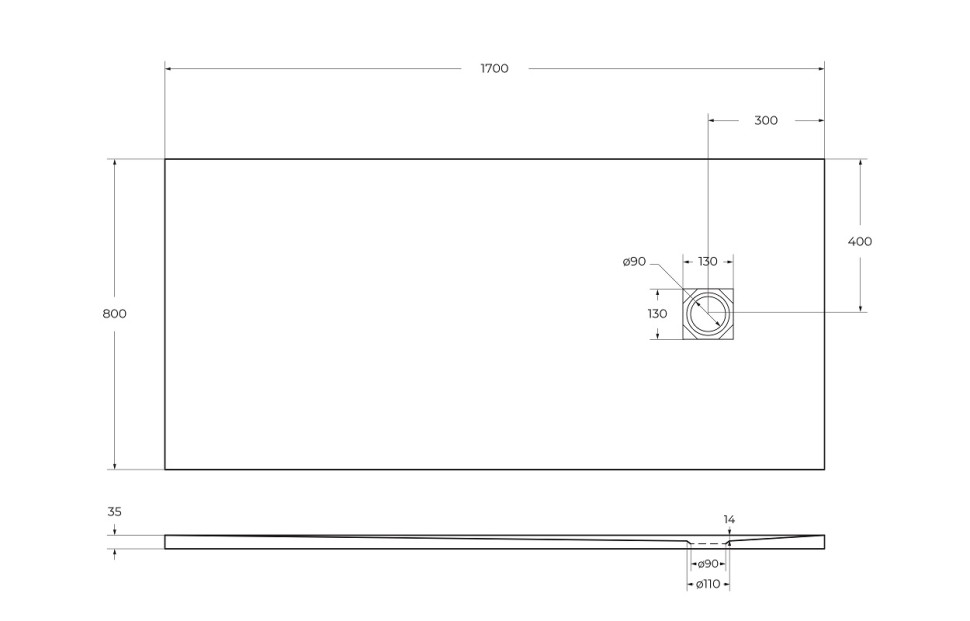 Душевой поддон из искусственного мрамора в комплекте с сифоном BelBagno UNO TRAY-MR-UNO-AH-170/80-35-W-CR