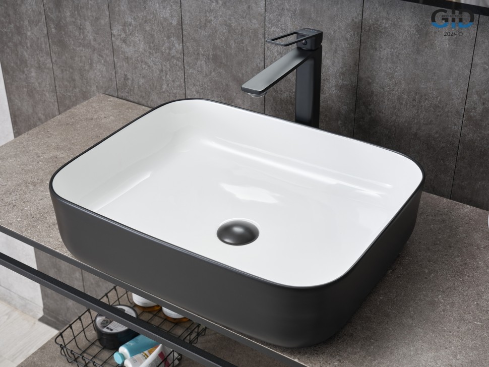 Раковина Gid Nc366 52205 накладная белая / черная 50x39x13