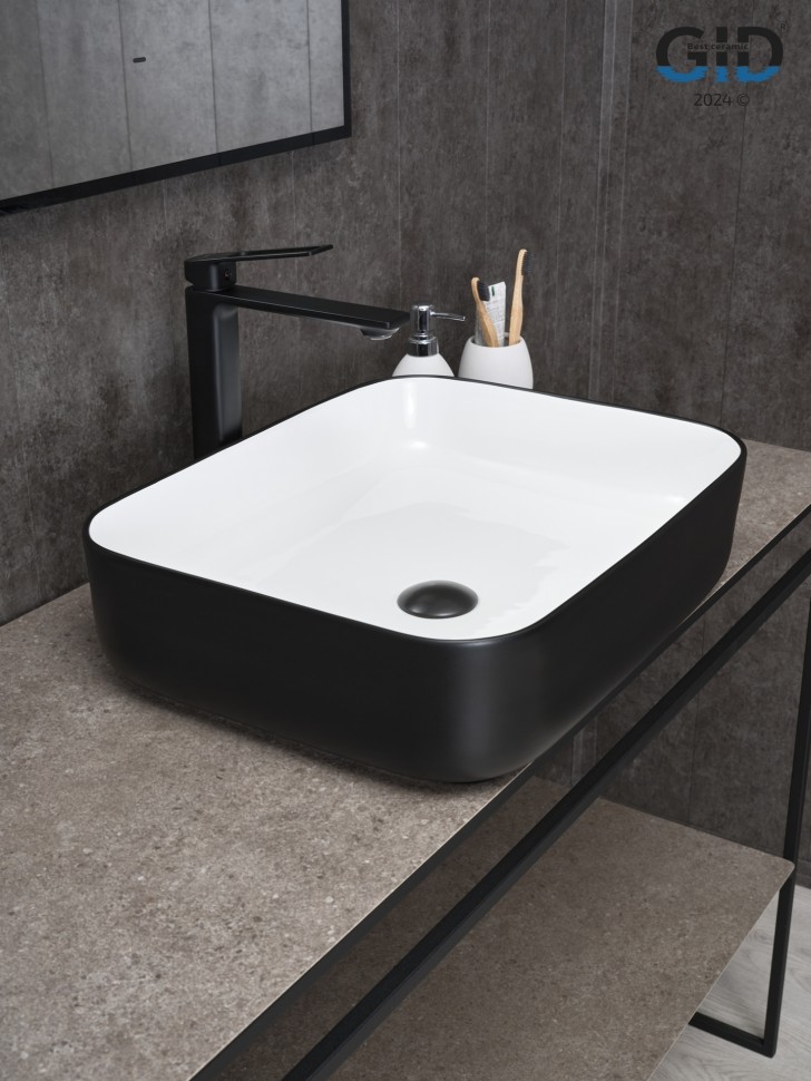 Раковина Gid Nc366 52205 накладная белая / черная 50x39x13