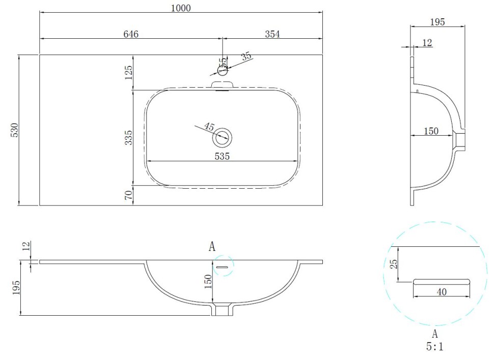 Раковина Vincea Elise VCB-4EL100MW-R, Corian правая, цвет белый матовый