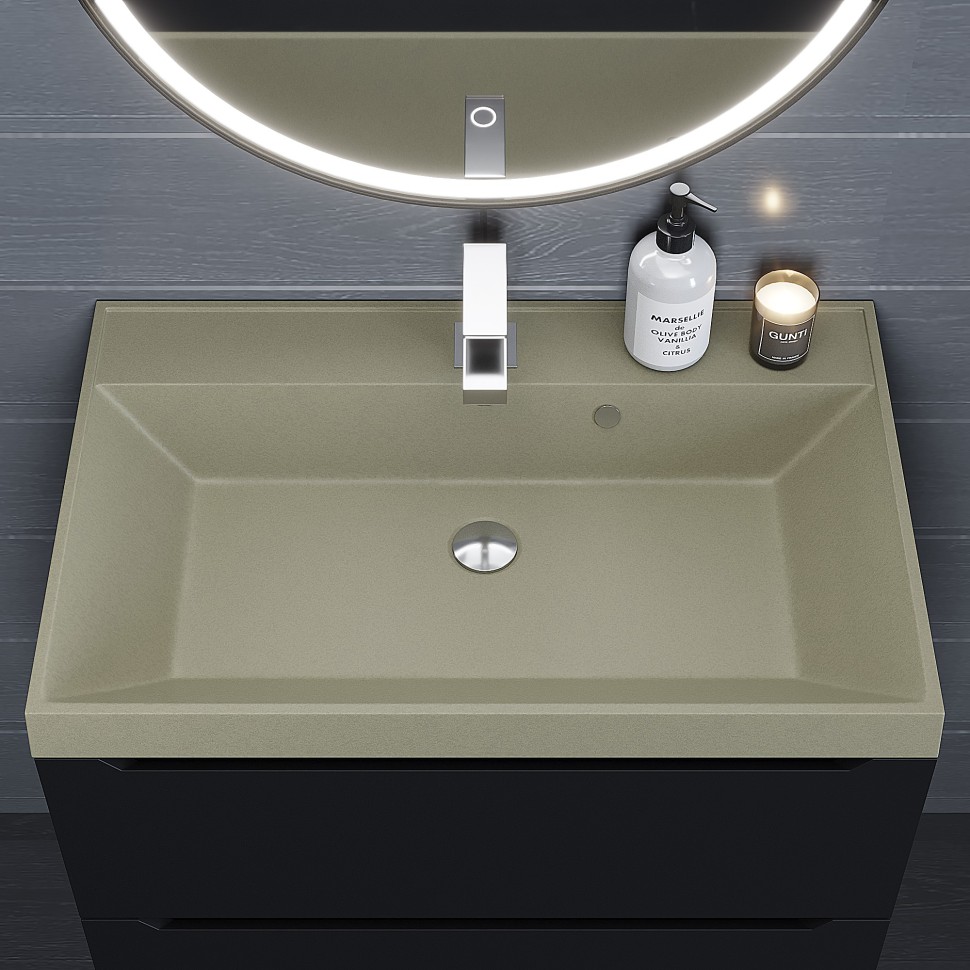 Раковина для ванной 70 см, Uperwood Classic Quartz, кварцевая, бежевая матовая, десерт