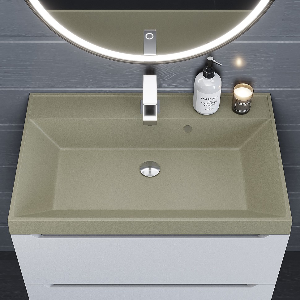 Раковина для ванной 70 см, Uperwood Classic Quartz, кварцевая, бежевая матовая, десерт