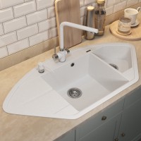 Кухонная мойка кварцевая Uperwood Quartz Premium UPD-06-01, угловая двухсекционная, белая