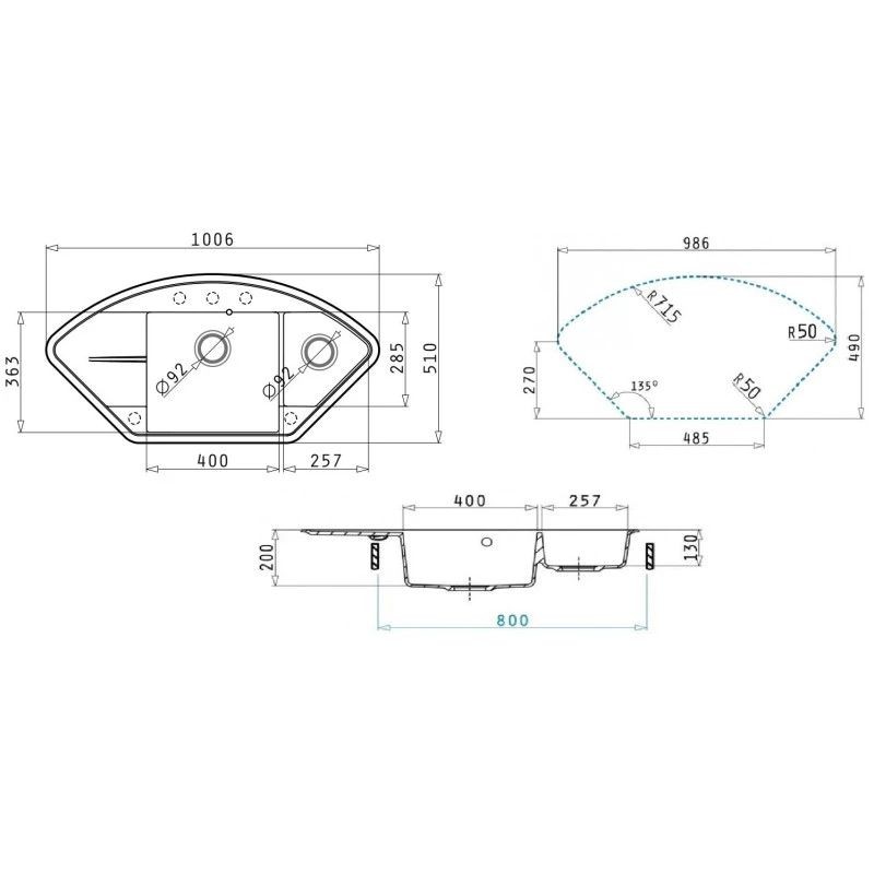 Кухонная мойка кварцевая Uperwood Quartz Premium UPD-06-01, угловая двухсекционная, белая