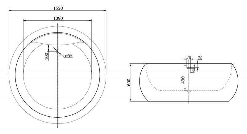 Акриловая ванна BELBAGNO BB30-1550, 1550x1550x600