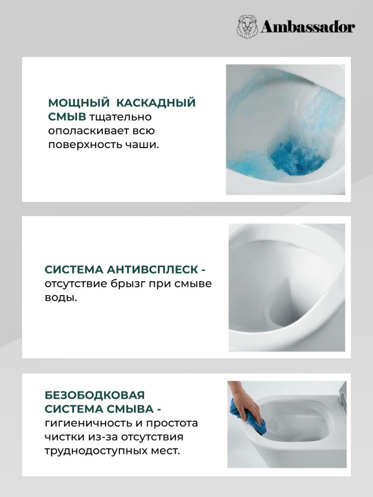 Унитаз Ritz 233K19004RS (475*360*350) подвесной БЕЗОБОДКОВЫЙ, 2 места