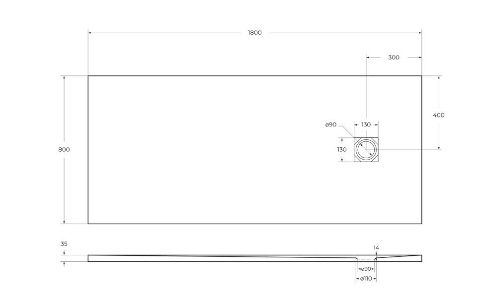 Душевой поддон из искусственного мрамора в комплекте с сифоном BelBagno UNO TRAY-MR-UNO-AH-180/80-35-W-CR