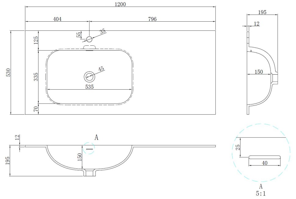 Раковина Vincea Elise VCB-4EL120MW-L, Corian левая, цвет белый матовый