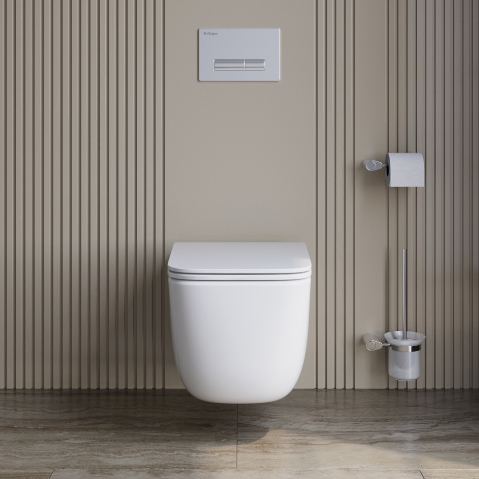 Унитаз подвесной безободковый с сиденьем BelBagno UNO 2.1 BB7006CHR/SC