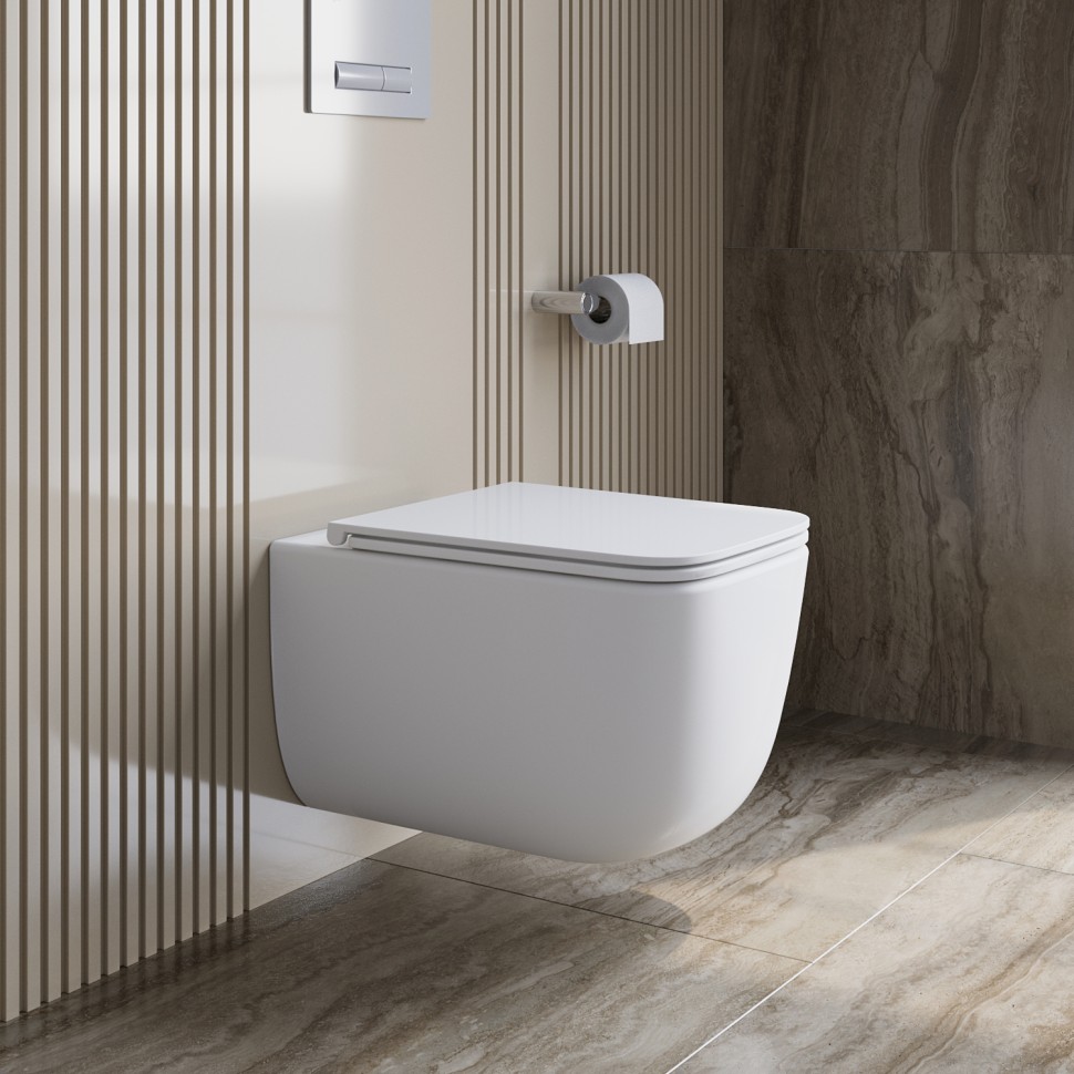 Унитаз подвесной безободковый с сиденьем BelBagno UNO 2.1 BB7006CHR/SC