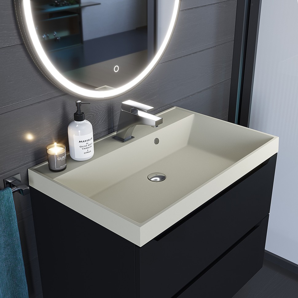 Раковина для ванной 70 см, Uperwood Classic Quartz, кварцевая, бежевая матовая, лён