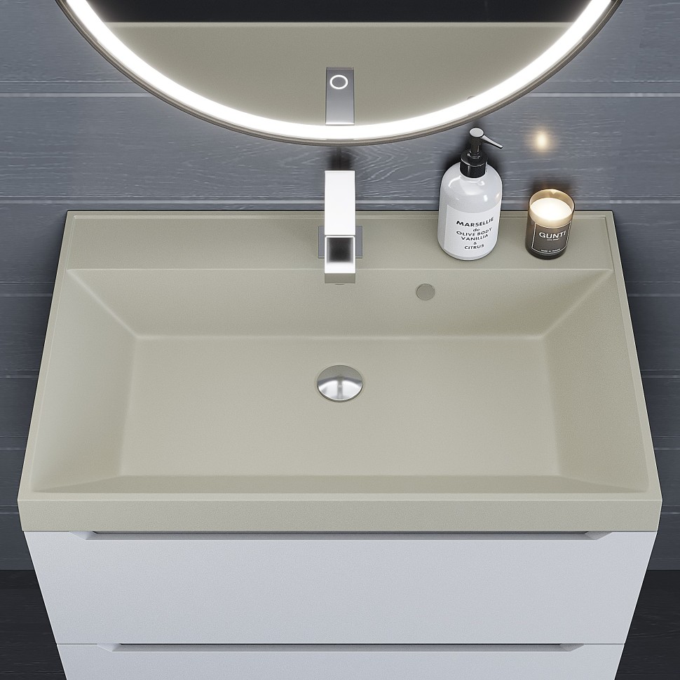 Раковина для ванной 70 см, Uperwood Classic Quartz, кварцевая, бежевая матовая, лён