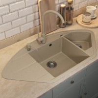 Кухонная мойка кварцевая Uperwood Quartz Premium UPD-06-02, угловая двухсекционная, бежевая