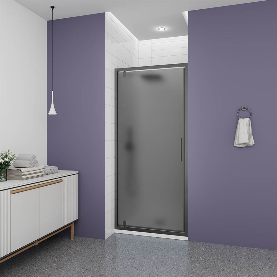 Душевая дверь Veconi Ottimo P30 GR, 800x1900, графит брашинг, стекло тонированное матовое