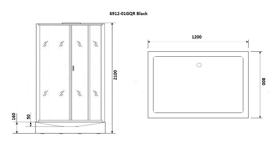 Душевая кабина Niagara Premium NG-6912-01GQR BLACK (120х80х210) низкий поддон(16 см),черный,стекло тонированное,5 мест